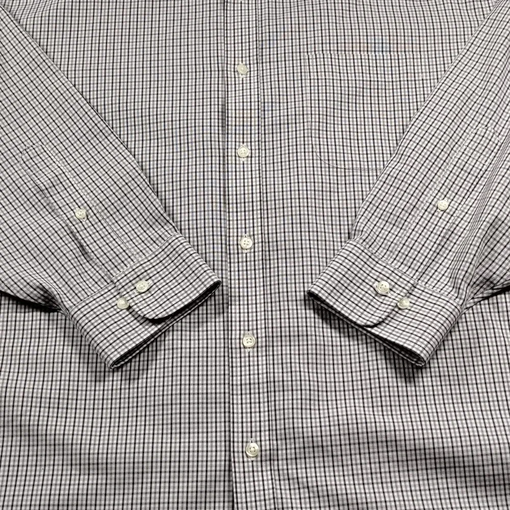Brooks Brothers 1818 Mens 17.5 32/33 Regular Fit Non-Iron Check Dress Shirt Navy